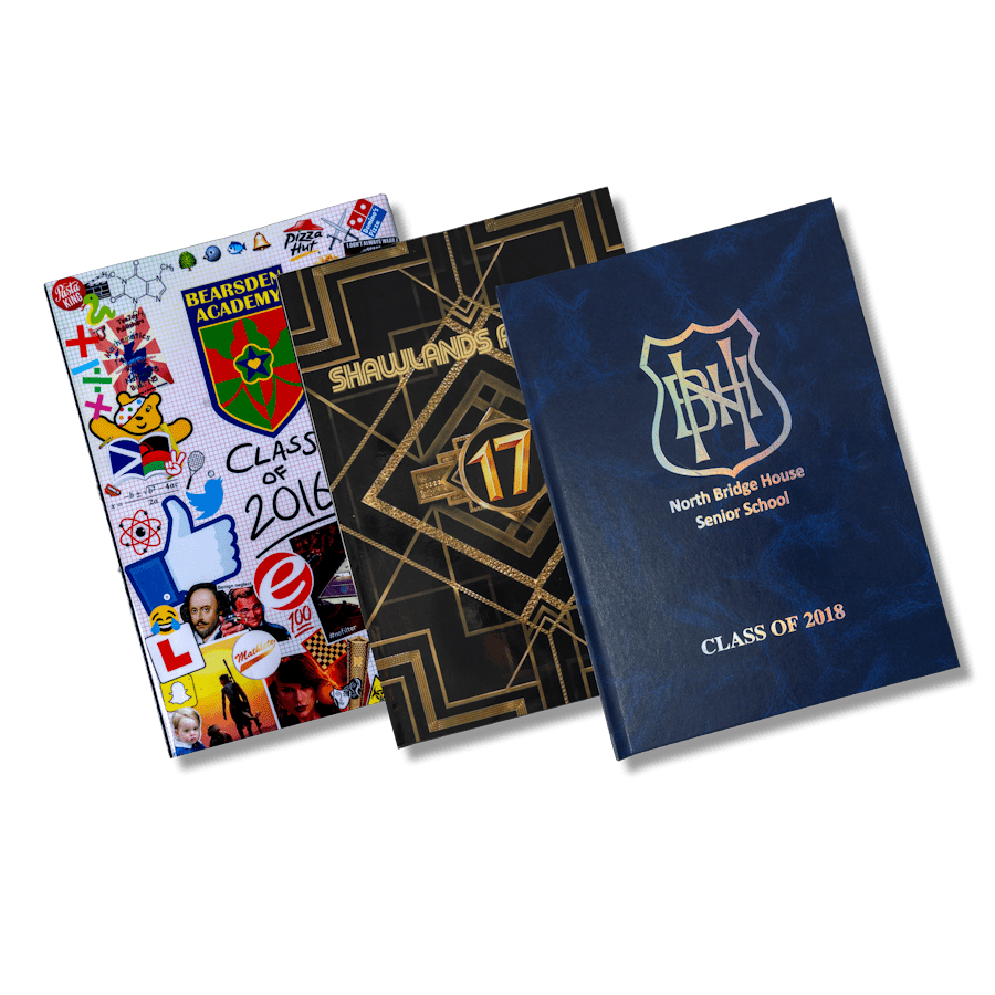 Image of selection of school yearbook types
